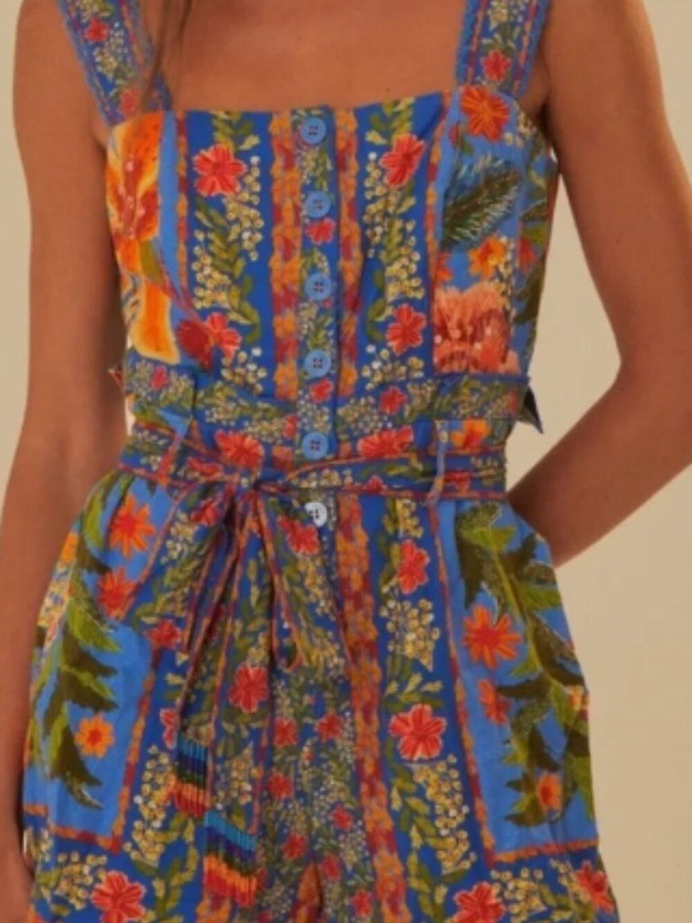 FARM Rio Stitched Garden Blue Floral Romper Size XXS